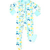 Long Sleeve Zip Footie, Rainbows Blue - Pajamas - 1 - thumbnail