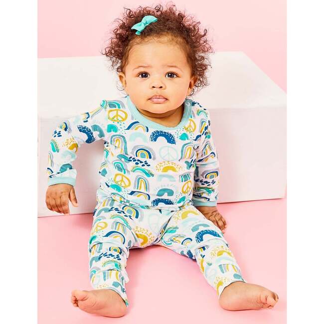 Long Sleeve Pajama Set, Rainbows Blue - Pajamas - 2