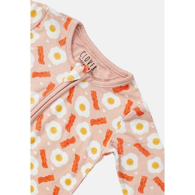 Long Sleeve Zip Footie, Bacon & Eggs Pink - Pajamas - 3