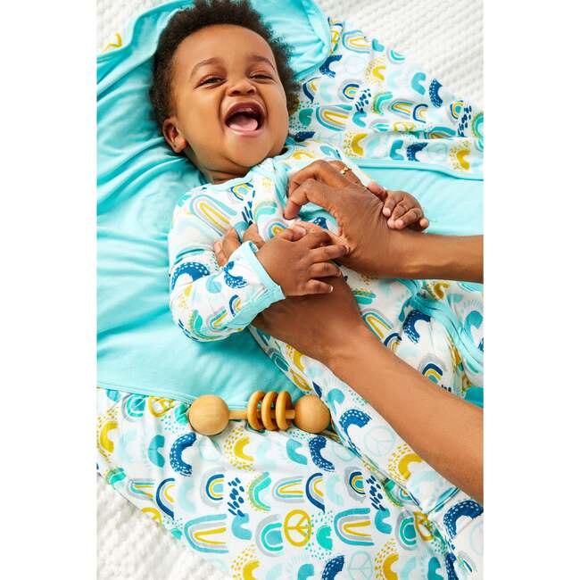Long Sleeve Zip Footie, Rainbows Blue - Pajamas - 2