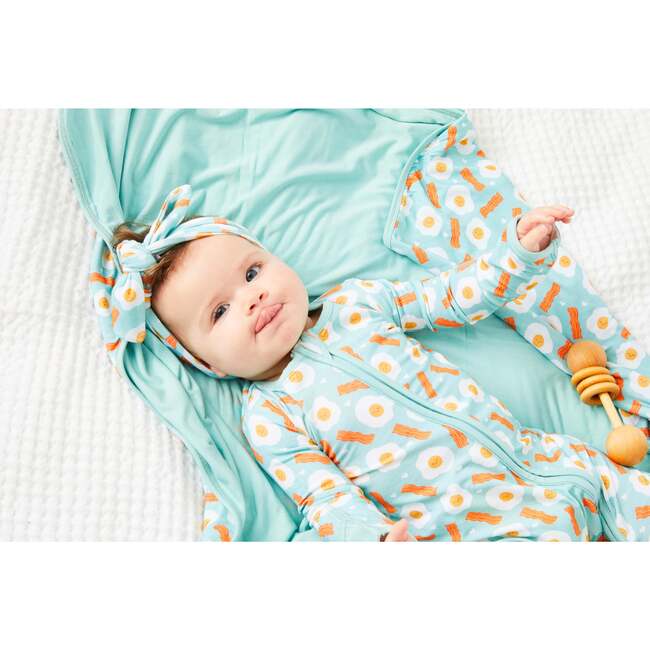 Long Sleeve Zip Footie, Bacon & Eggs Blue - Pajamas - 3