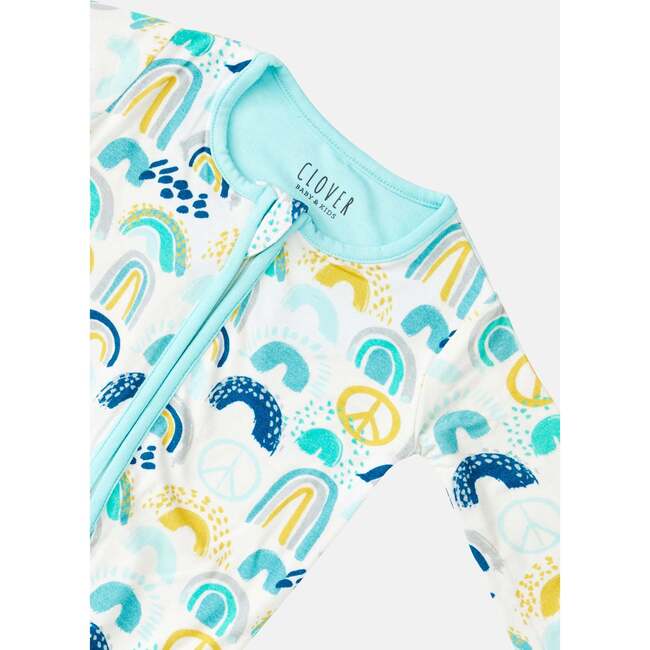 Long Sleeve Zip Footie, Rainbows Blue - Pajamas - 4