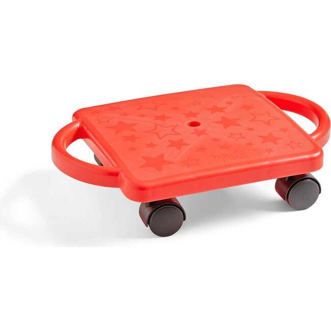 Red Indoor Scooter Board with Safety Handles for Kids Ages 6-12, Plastic Floor Scooter Board with Rollers