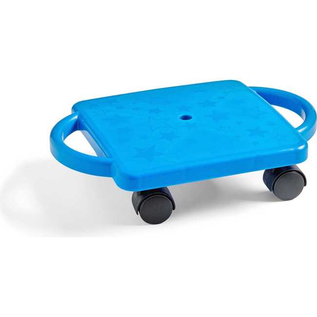 Blue Indoor Scooter Board with Safety Handles for Kids Ages 6-12, Plastic Floor Scooter Board with Rollers