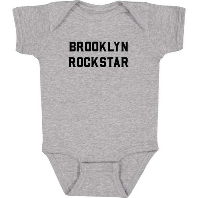 Brooklyn Rockstar Short Sleeve Baby Bodysuit, Grey