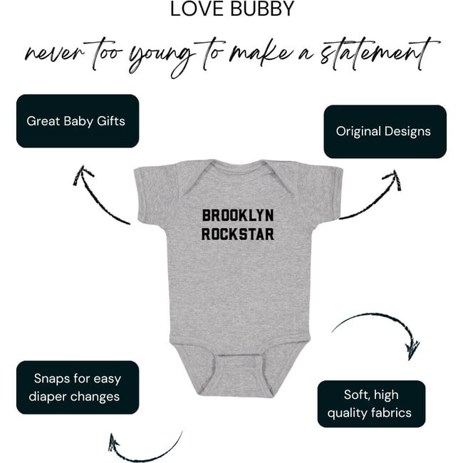 Brooklyn Rockstar Short Sleeve Baby Bodysuit, Grey - Onesies - 2