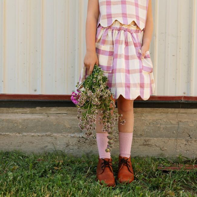 Magnolia Checked Top And Skirt Set, Orange Flower - Mixed Apparel Set - 3
