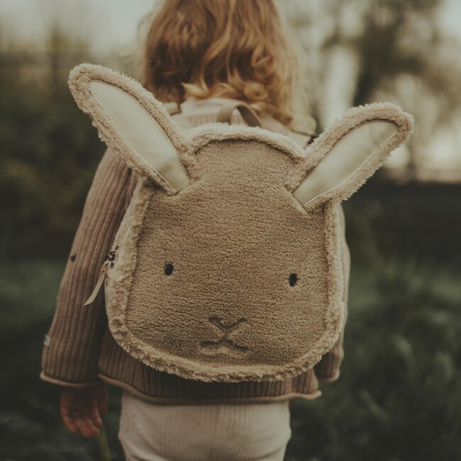 Paui Bunny Curly Faux Fur Schoolbag, Beige - Bags - 2