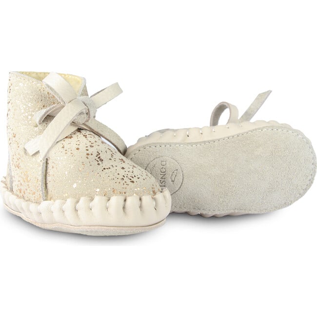 Pina Exclusive Suede Faux Fur Lining Shoes, Cream Metallic - Crib Shoes - 5