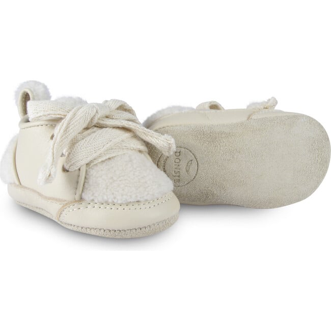 Semmi Leather And faux fur Crib Shoes, Cream - Crib Shoes - 5