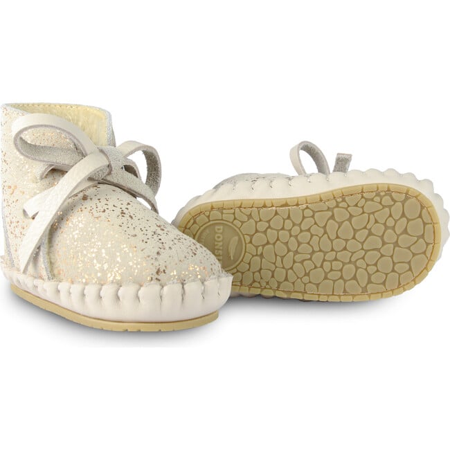 Pina Exclusive Suede Faux Fur Lining Shoes, Cream Metallic - Crib Shoes - 6