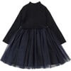 Lotus High Neck Tulle Skirt Dress, Night Blue - Dresses - 1 - thumbnail