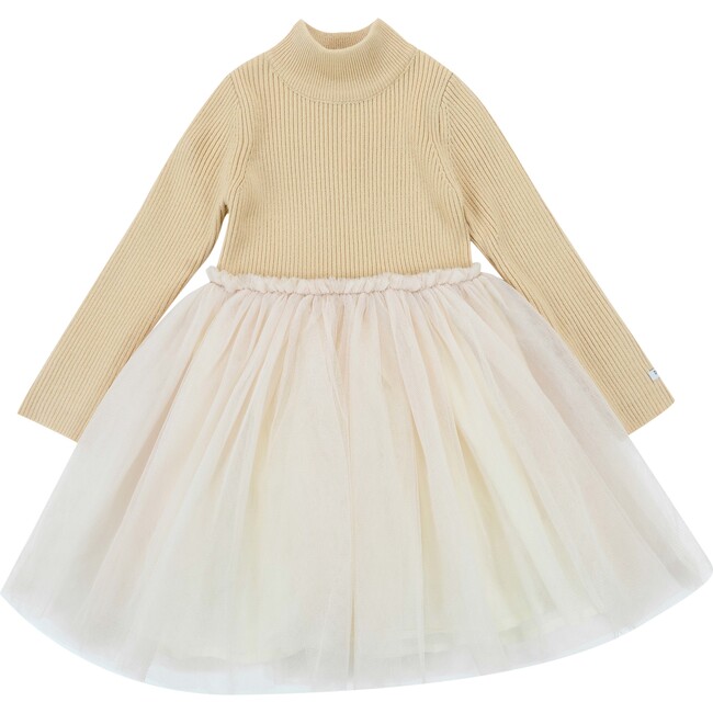 Lotus High Neck Tulle Skirt Dress, Biscuit