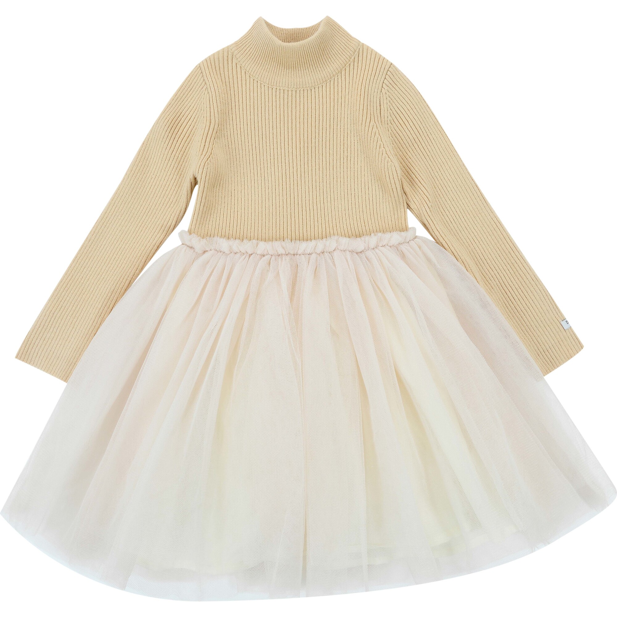 Lotus High Neck Tulle Skirt Dress, Biscuit - Dresses - 1