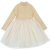 Lotus High Neck Tulle Skirt Dress, Biscuit - Dresses - 1 - thumbnail