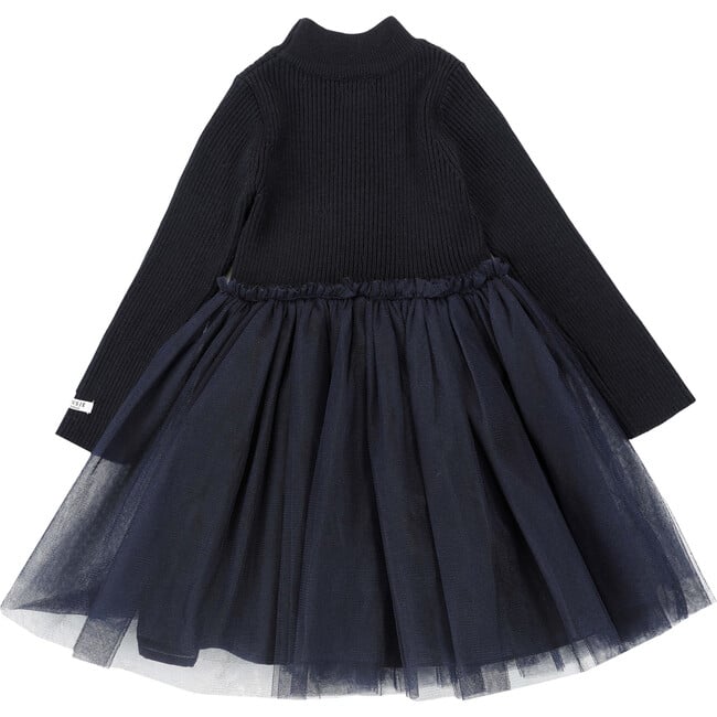 Lotus High Neck Tulle Skirt Dress, Night Blue - Dresses - 3