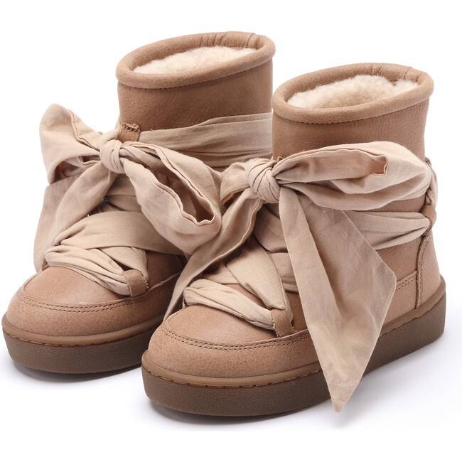 Ganza Leather Organza Lace Lining Boots, Hazelnut