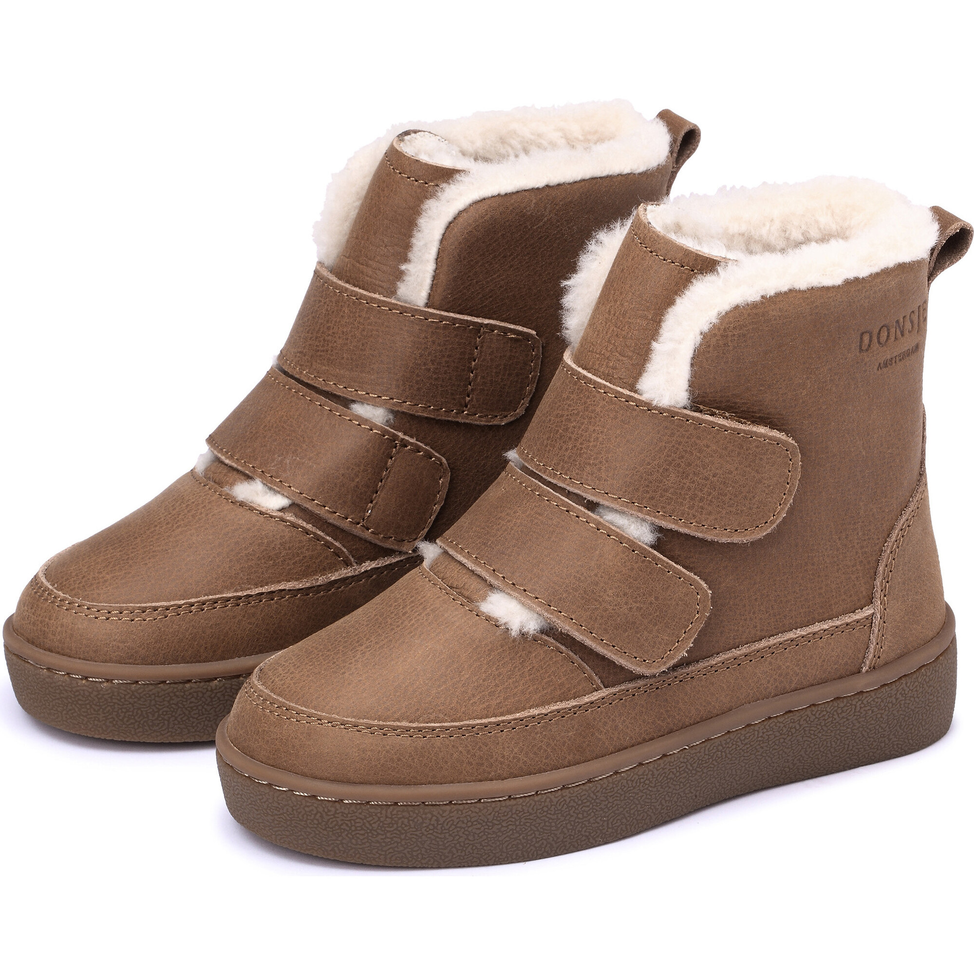 Clenn Leather Double Velcro Straps Lining Boots, Chestnut - Boots - 1