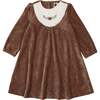 Pretty Pointsetta Yoke Velvet Dress, Brown - Dresses - 1 - thumbnail