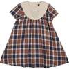 Embroidered Windowpane Dress, Navy & Brown - Dresses - 1 - thumbnail