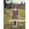 Pretty Pointsetta Yoke Velvet Dress, Brown - Dresses - 2