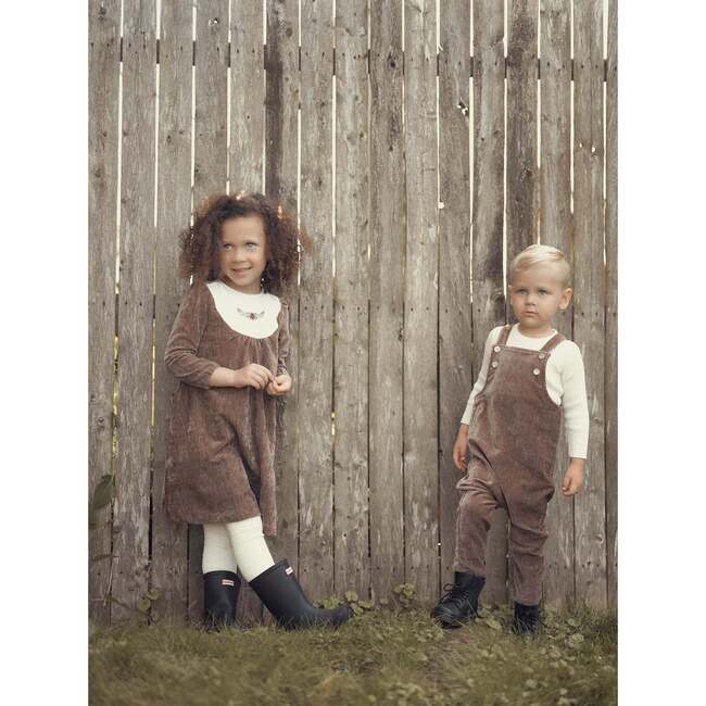 Pretty Pointsetta Yoke Velvet Dress, Brown - Dresses - 3
