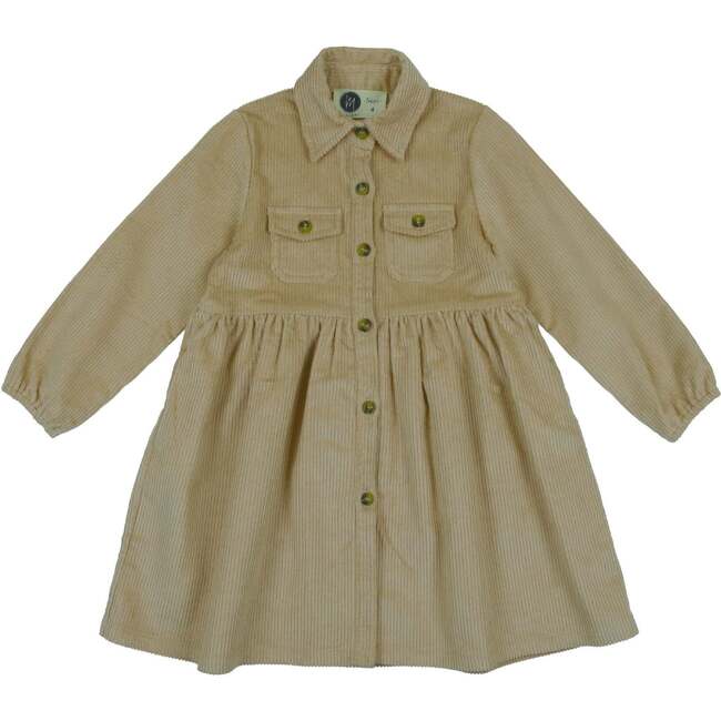 Corduroy Pocket Buttoned Dress, Taupe
