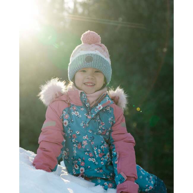 Winter Knit Pom Pom Colorblock Hat, Pink & Blue Gradient