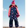 Unicorn Print One-Piece Snowsuit, Navy Flowery - Snowsuits - 2