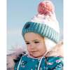 Winter Knit Pom Pom Earflap Colorblock Hat, Pink & Blue Gradient - Hats - 2