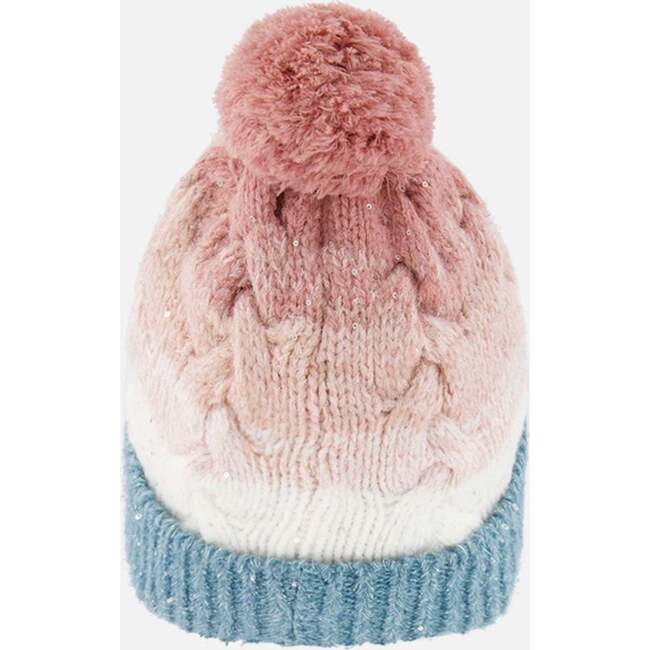 Winter Knit Pom Pom Colorblock Hat, Pink & Blue Gradient - Hats - 3