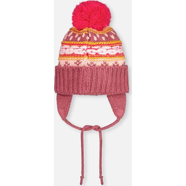Winter Knit Pom Pom Earflap Hat, Purple And Pink - Hats - 3