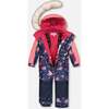 Unicorn Print One-Piece Snowsuit, Navy Flowery - Snowsuits - 3