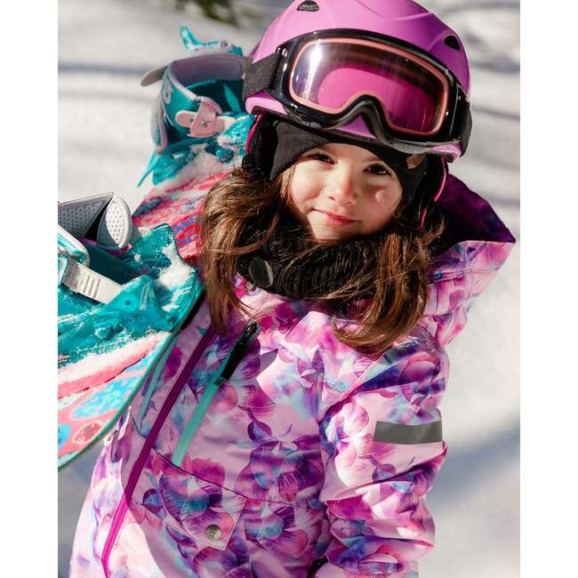 Watercolor Floral Print One-Piece Snowsuit, Pink - Snowsuits - 3
