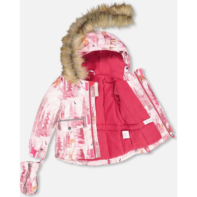Winter Forest Print 2-Piece Snowsuit, Fuchsia - Snowsuits - 3