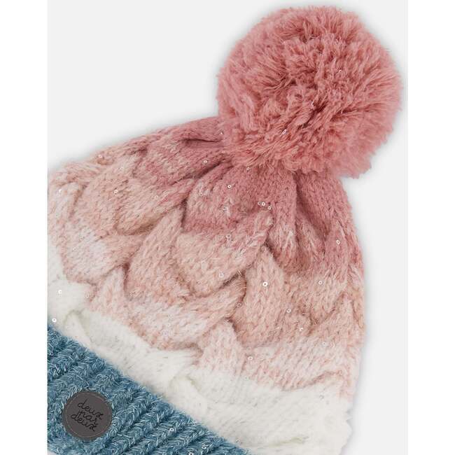 Winter Knit Pom Pom Colorblock Hat, Pink & Blue Gradient - Hats - 4