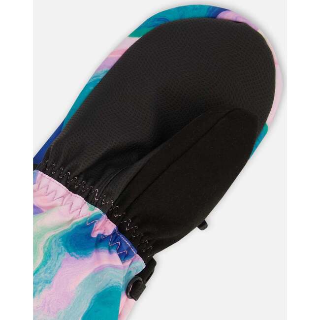 Tie-Dye Print Mittens With Straps, Aqua - Gloves - 3