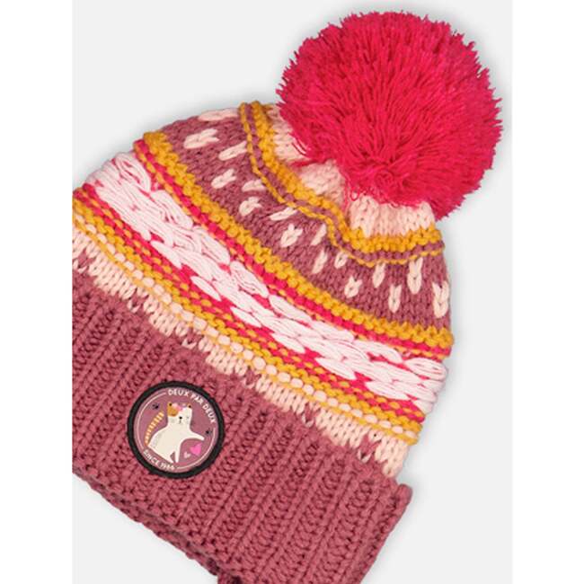 Winter Knit Pom Pom Earflap Hat, Purple And Pink - Hats - 4