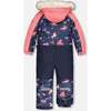 Unicorn Print One-Piece Snowsuit, Navy Flowery - Snowsuits - 4