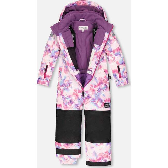 Watercolor Floral Print One-Piece Snowsuit, Pink - Snowsuits - 4
