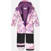 Watercolor Floral Print One-Piece Snowsuit, Pink - Snowsuits - 4