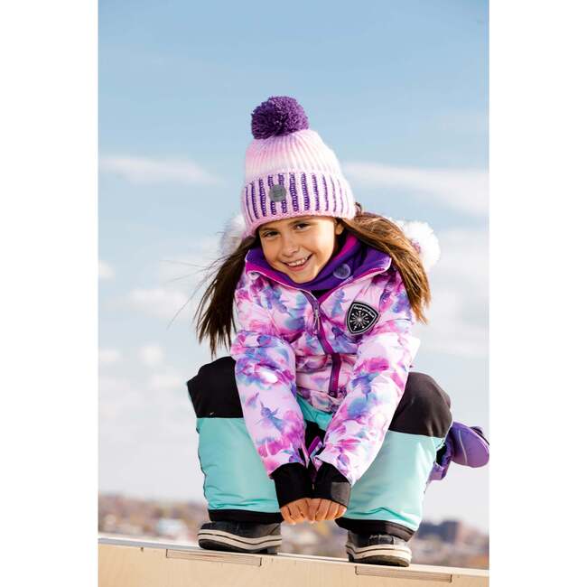 Watercolor Floral Print 2-Piece Snowsuit, Aqua - Snowsuits - 3