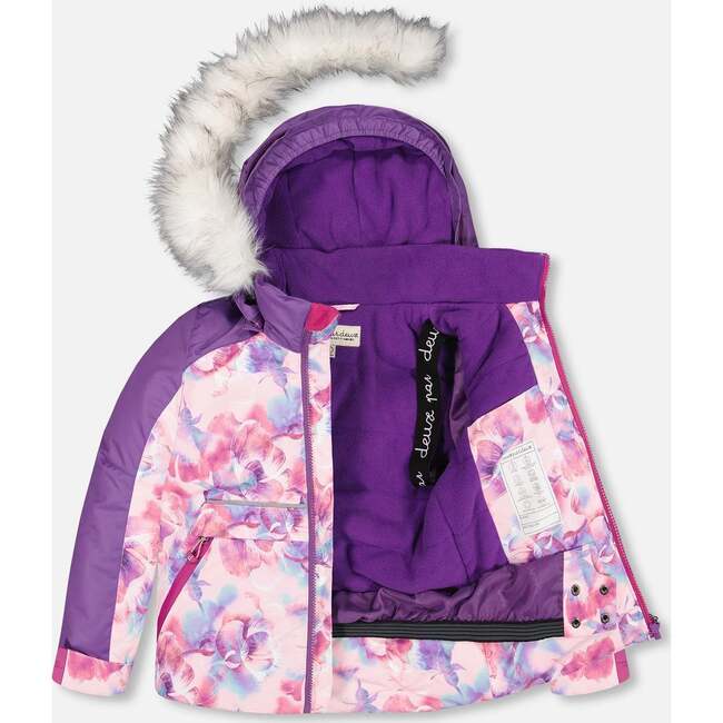 Watercolor Floral Print 2-Piece Snowsuit, Grape Purple - Snowsuits - 4