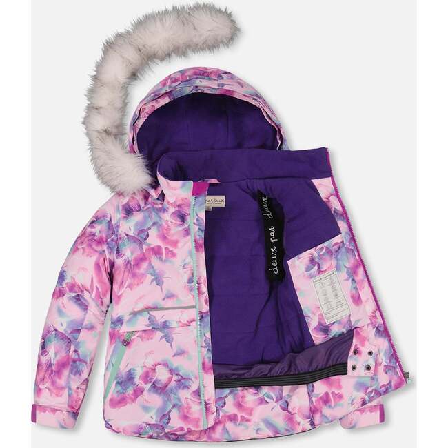 Watercolor Floral Print 2-Piece Snowsuit, Aqua - Snowsuits - 4