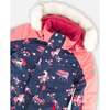 Unicorn Print One-Piece Snowsuit, Navy Flowery - Snowsuits - 6
