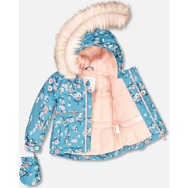 Spring Flower Print 2-Piece Snowsuit, Dusty Pink