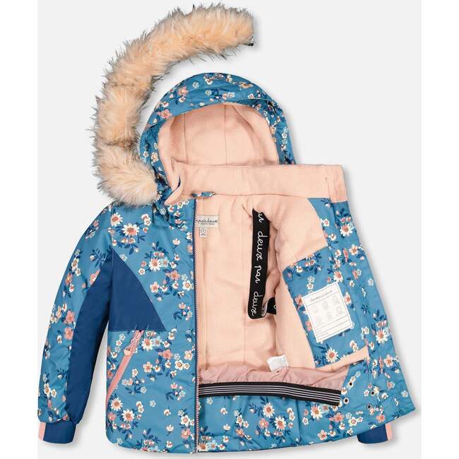Spring Flower Print 2-Piece Snowsuit, Dusty Pink & Blue - Snowsuits - 4