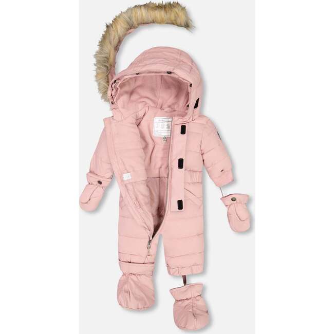 Solid One-Piece Baby Snowsuit, Old Rose - Snowsuits - 4