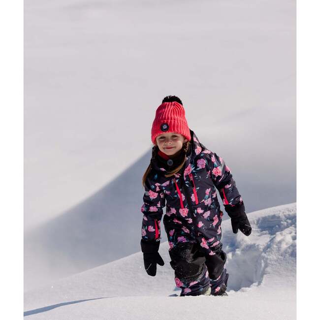 Rose Print One-Piece Snowsuit, Black - Snowsuits - 2