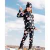 Rose Print 2-Piece Thermal Underwear Set, Black - Loungewear - 2